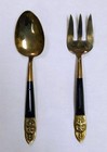 VINTAGE SIAM FLATWARE BRASS BUDDHA SET SERVING FORK & SPOON WOOD HANDLES 9” Case — photo 1