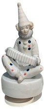 Vintage 1980's porcelain wind up musical clown playing accordion