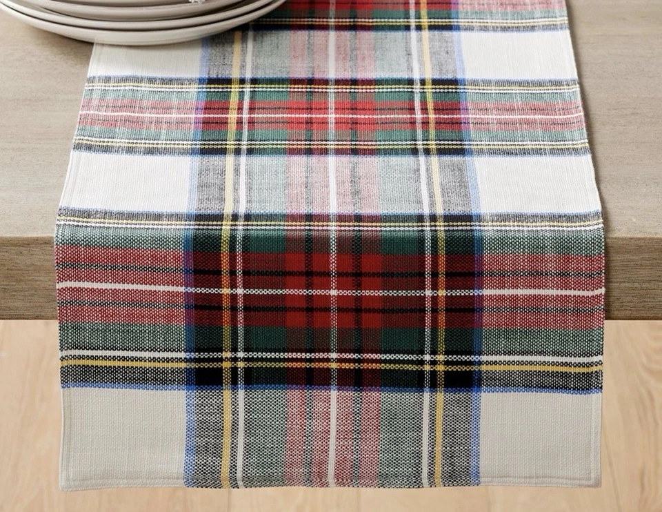 Corredor de mesa Pottery Barn Stewart a cuadros 100 % algodón, 18” x 108”, nuevo con etiquetas, venta al por menor $89 Foto 3 de 4