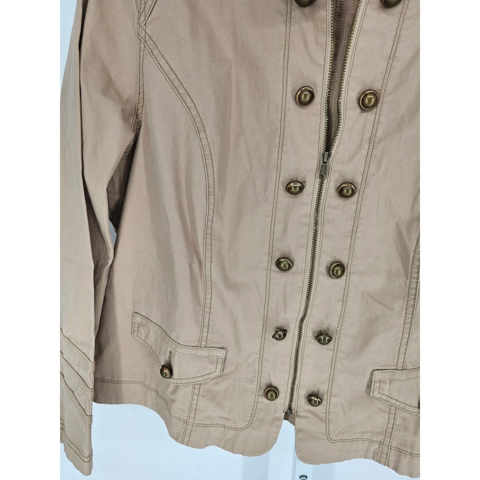 Винтажный Y2K моды жук женщин Sz 16W молнии военного стиля куртка бежевый золото  - Изображение 2 из 4