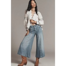 New ANTHROPOLOGIE Pilcro Mid-Rise Wide-Leg Crop Jeans 148 Sz 30 Yorkshire Wash