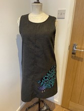 Women Sleeveless woolly pinafore dress warm peacock smart Office size 12 medium 