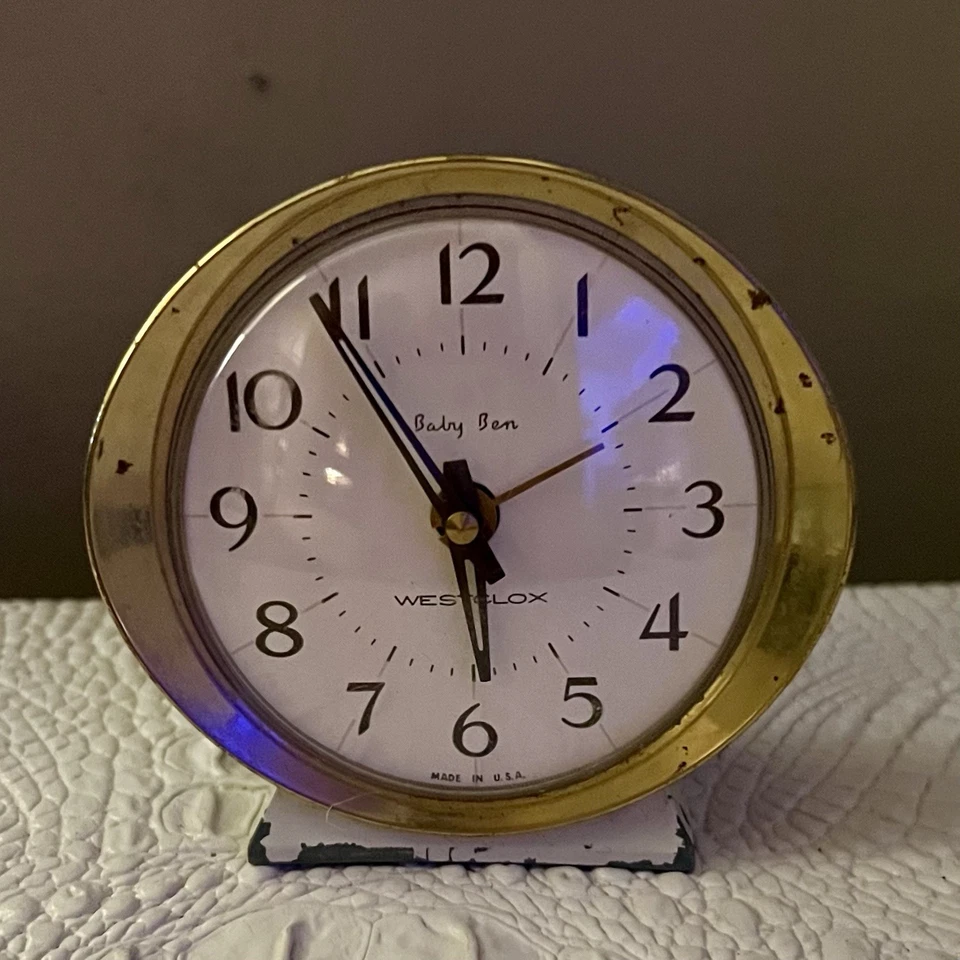Vintage Westclox Baby Ben Style 8 Wind Up Alarm Clock Gold and White/Cream 53632 - Image 3 of 4