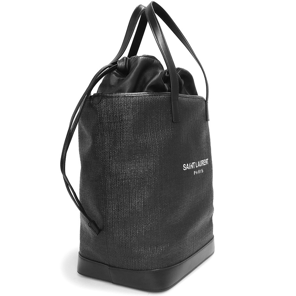 SAINT LAURENT PARIS TEDDY Borsa Tote Bag RAFIA e Pelle di Vitello Nero 551595