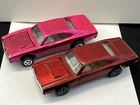 TWO Custom Dodge Chargers RED & PINK  MAGENTA HOT WHEELS RED LINE 1968 1969 1970