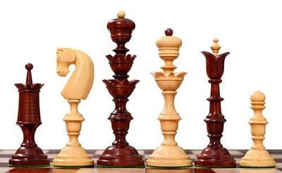 Reproduced Antique Series Wooden Chess Pieces in Bud Rosewood & Boxwood - 5.95''