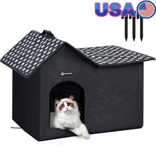 Insulated Cat House Double Roof Weatherproof Cat House Removable Soft Pad NEW