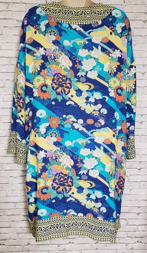 Cárdigan Kimono Frente Abierto Soft Surroundings Mujer S/M Azul Floral Artístico Boho - Imagen 11 de 13