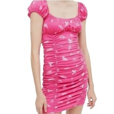 Urban Outfitters Y2K Butterfly Brennan Pink Ruched Butterfly Dress size S