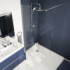 GoodHome Ledava 90cm Walk In Shower Panel Chrome Effect Clear Glass 195cm UK Pro
