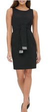 Tommy Hilfiger Womens 6 Black Sequin Tie Belt Knee Length Dress NWT