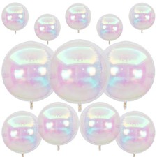 12Pcs Iridescent Round Foil Balloons, 22" 15" 10" 4D Clear Ball Balloon, Holo...