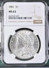 Uncirculated Blast White 1881-P $1 Morgan Silver Dollar NGC MS 63