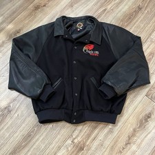 Vtg Dehen DeLONG Varsity Jacket XXL Black Wool Leather Insight.com Bowl USA Made