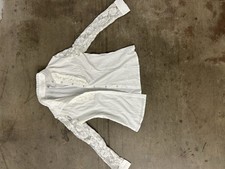 White Lace Ruffle Button-Up Collared Long Sleeve Women's Blouse Size s