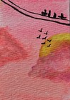 ACEO Original Art Card, 2.5 x 3.5 Watercolor Painting, Sunset Birds. — photo 2