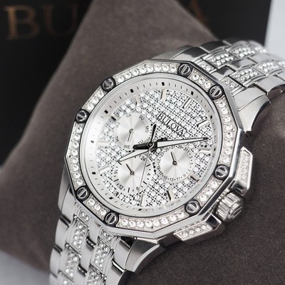 Bulova Octava Crystal 96C134 Silver-Tone Steel Strap Men's Quartz Watch 41.5 mm