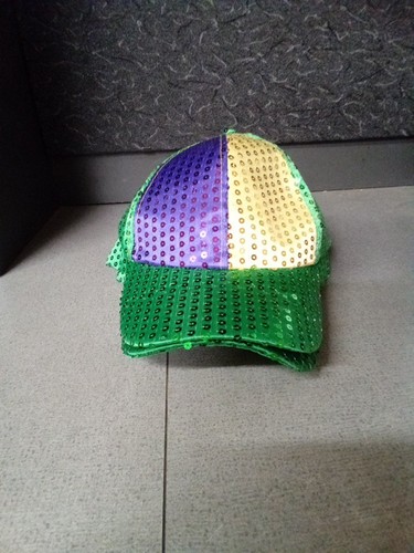 Mardi Gras Cap Tri-Color Unisex Sequin Baseball Hat - Picture 1 of 1
