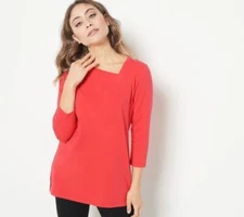 Attitudes by Renee Washed Cotton Asymmetric Neck Top-Lollipop-2X-NEW-A472242