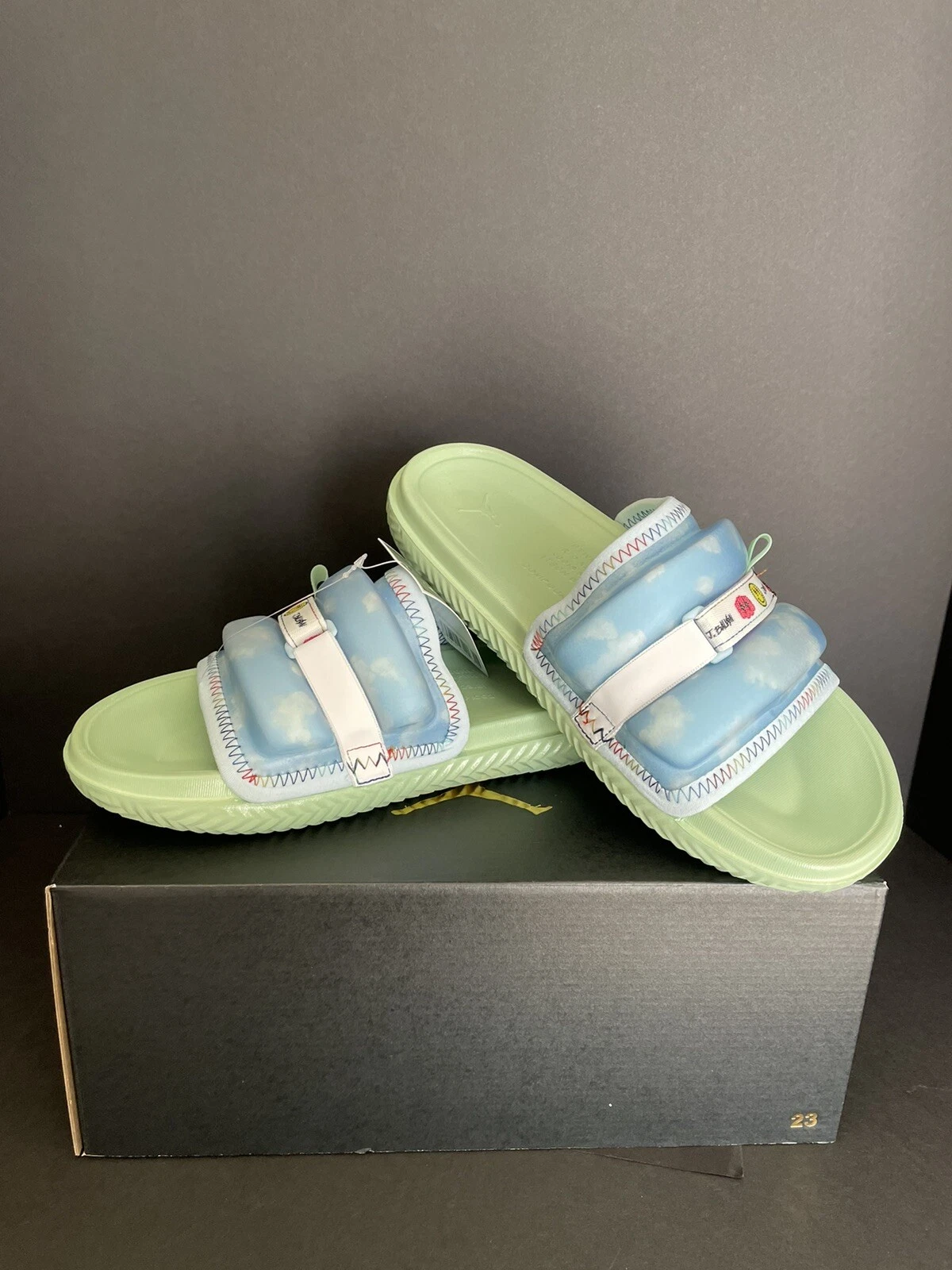 J Balvin Nike Jordan Super Play Slide SPs DR1330 413 Blu Celestino Bianco M10