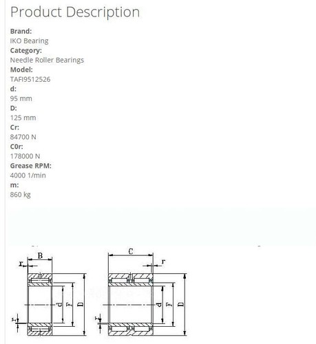 1PC NEW IKO TAFI9512526 Needle Roller Bearing with inner ring 95x125x26mm #ZD - Picture 4 of 5