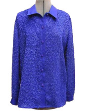 Purple Button Up Shirt Fringe Textured Long Sleeve Vintage Brenda Goode Size S