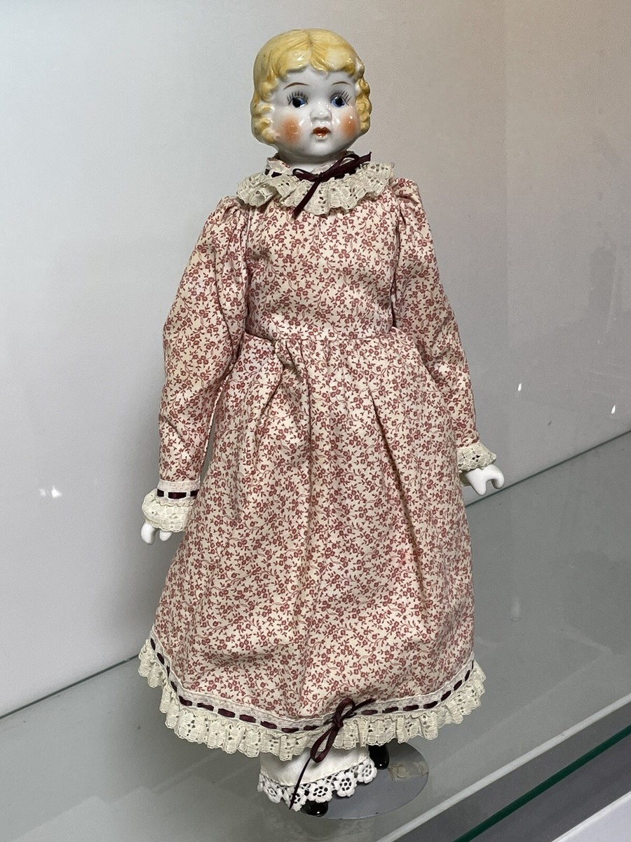 Antique Carnival China Head Doll Cloth Body Porcelain Limbs 14 in