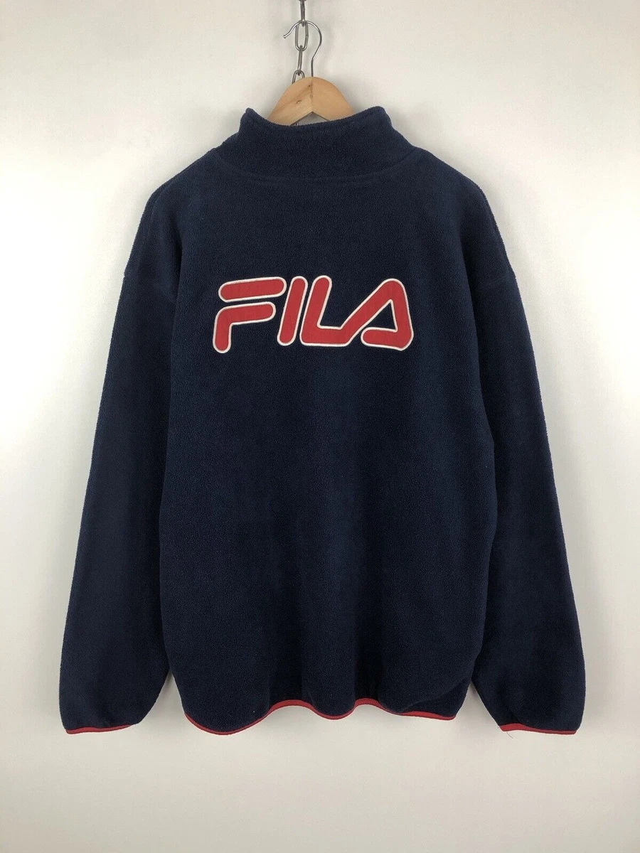 Vintage Fila Fleece Jacket Zip 90s Big Logo FILA Sherpa Mens Size L