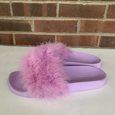 INC International Concepts Women's Pink Purple Faux Fur Slippers US XL 11/12