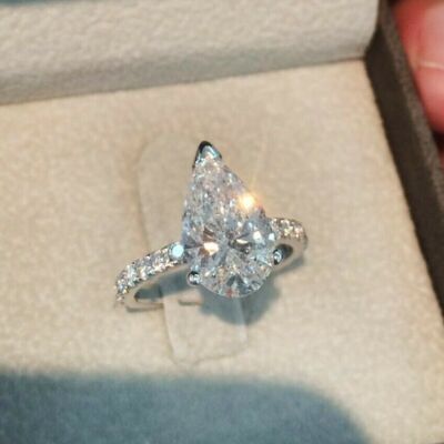 2.00 Ct Lab Created Pear-Cut VVS1/D Diamond Solitaire Solid Silver Wedding Ring