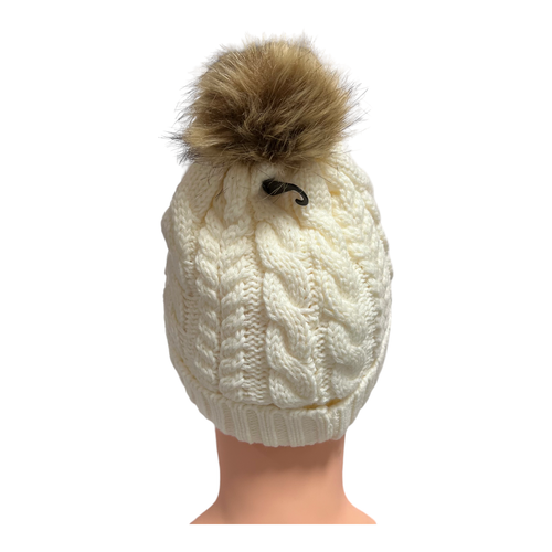Timberland Cable Knit Cuffed Beanie Unisex Fleece Lined Cream Pom MSRP $45 NEW - Picture 8 of 15