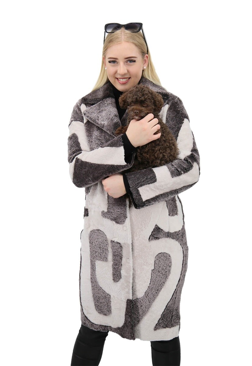 Abrigo de Piel de Cordero Shearling ED-03 Elegante Con Letras, Otoño Y Invierno