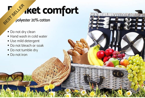 PU Fastening Straps Plates 6 Person Wicker Picnic Basket Set - Picture 6 of 12