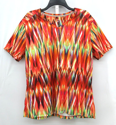 Reel Legends Shirt Womens Size 1X Colorful Short Sleeve V-Neck Pullover Top