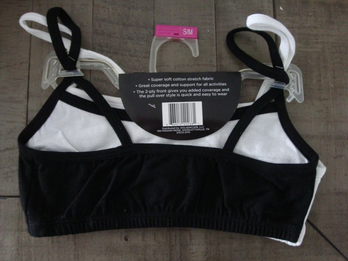 Pack of 2 Girls' Stretch Cotton Bras in Black White Basic Cotton