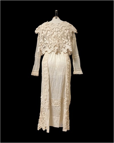 Antique Edwardian Tulle Crochet Formal 2piece Dress Vest Cotton Voile Skirt 1900 - Picture 6 of 12