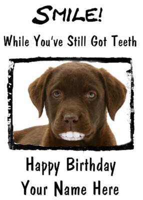 Schokolade Labrador Hund A5 personalisierte Karte Geburtstag Jubiläum Zähne Lächeln 