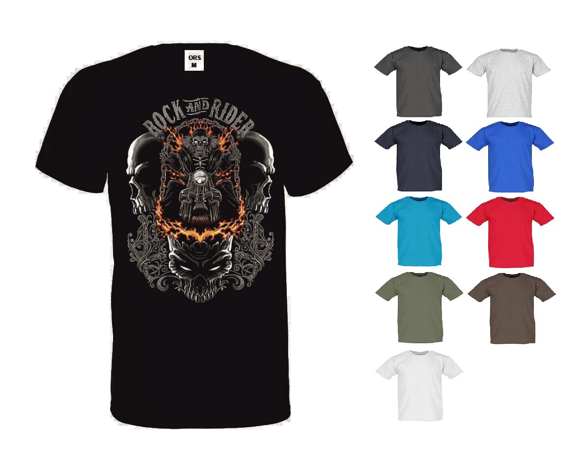 ALTRA T shirt biker chopper motivo teschio e moto in 10 tonalità modello gonna