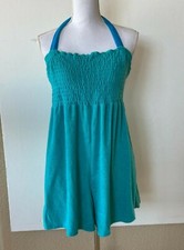Terry Cloth Vintage Womens Preppy Romper Shorts Sz Medium Turquoise M/L Halter