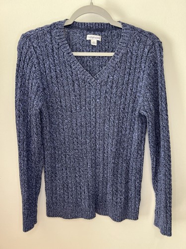 Croft & Barrow Pullover Sweater Women’s Size Medium Blue Cable Knit V Neck