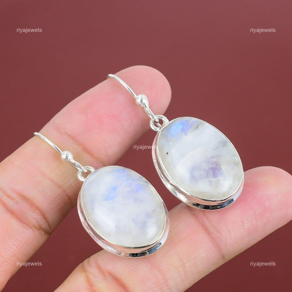 Wedding Gift For Her 925 Silver Natural Rainbow Moonstone Drop
