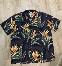 Vintage Paradise Found Hawaiian Black Shirt XL Floral Button Up