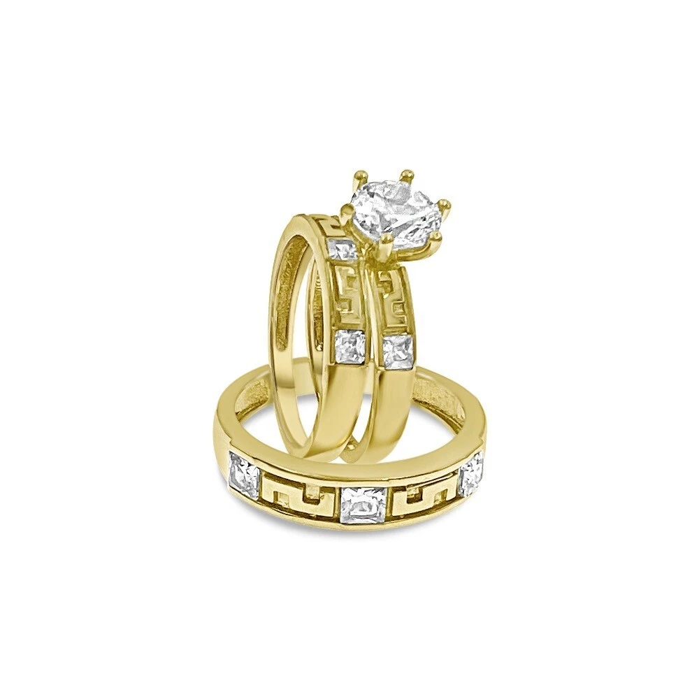 Cubic Zirconia Yellow Gold 10k Engagement/Wedding Ring Set