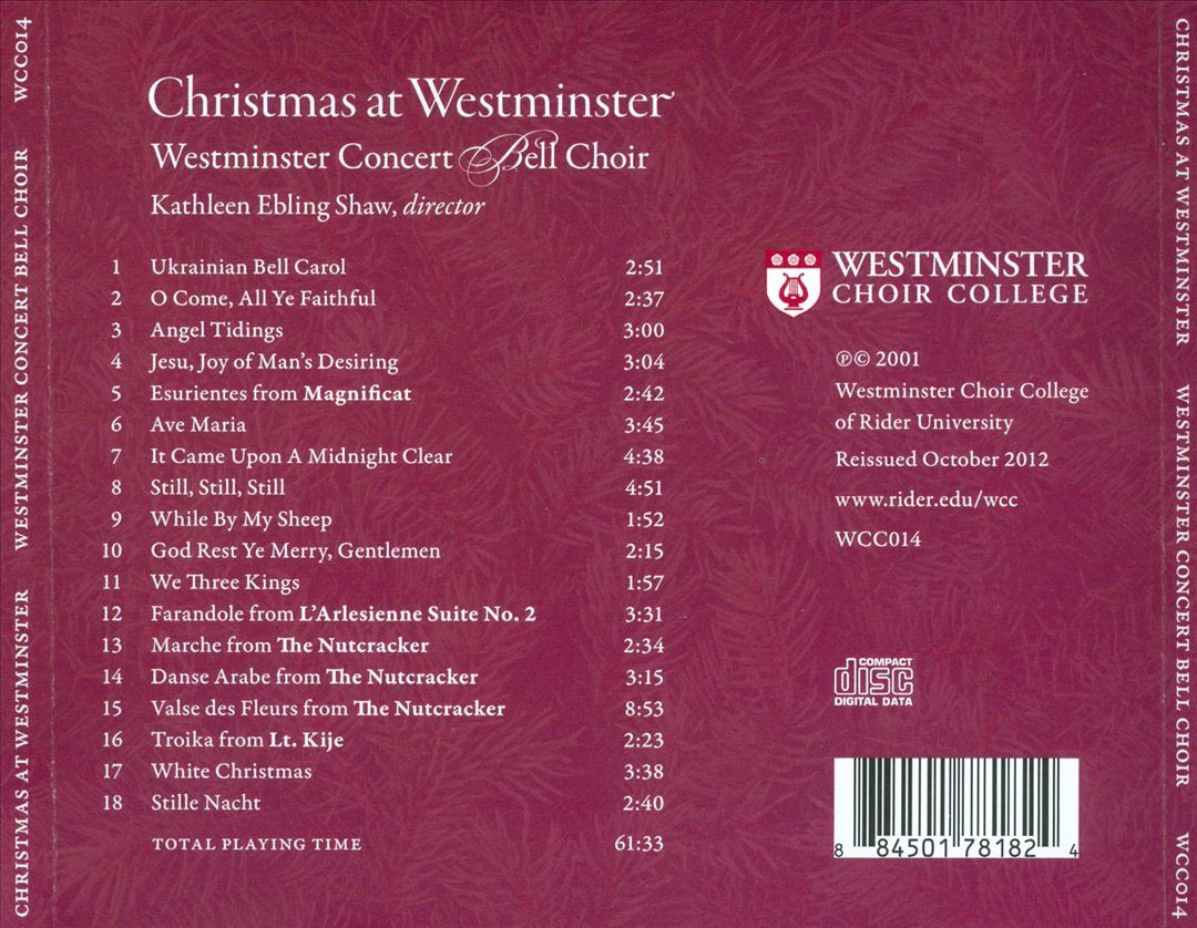 WESTMINSTER CONCERT BELL CHOIR CHRISTMAS AT WESTMINISTER NEW CD