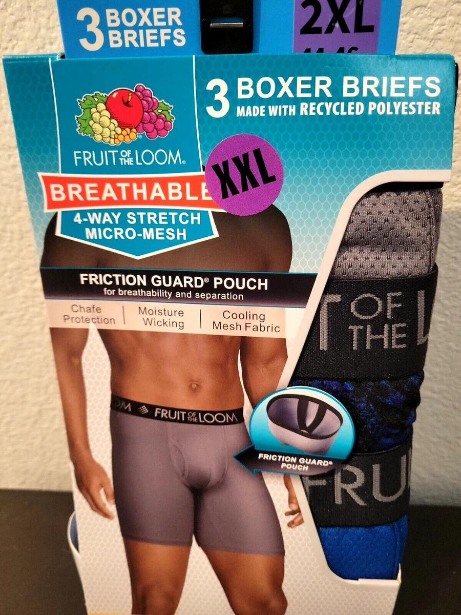 New Fruit of the Loom Men's 2XL Premium Breathable Micro Mesh Boxer Briefs  3 Pr.