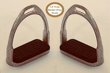 HORSING AROUND Traditional 1:9 ENGLISH STIRRUPS WITH BLACK BAR TREADS - Silver