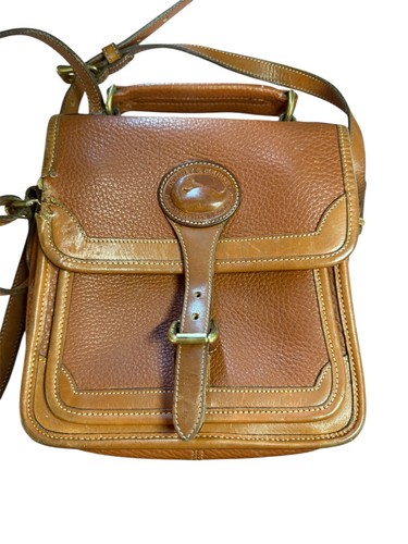 Vintage Dooney & Bourke Messenger Crossbody Purse Tan Leather Square Shape Style