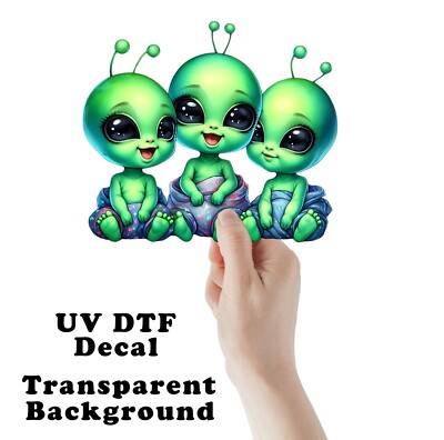 Green Baby Aliens UV DTF Transparent Sticker / Decal