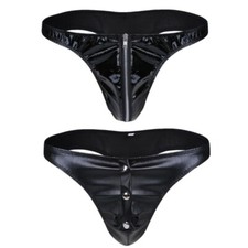 Herren Wetlook String mit Reißverschluss Leder Hotpant Dessous Unterwäsche Brief