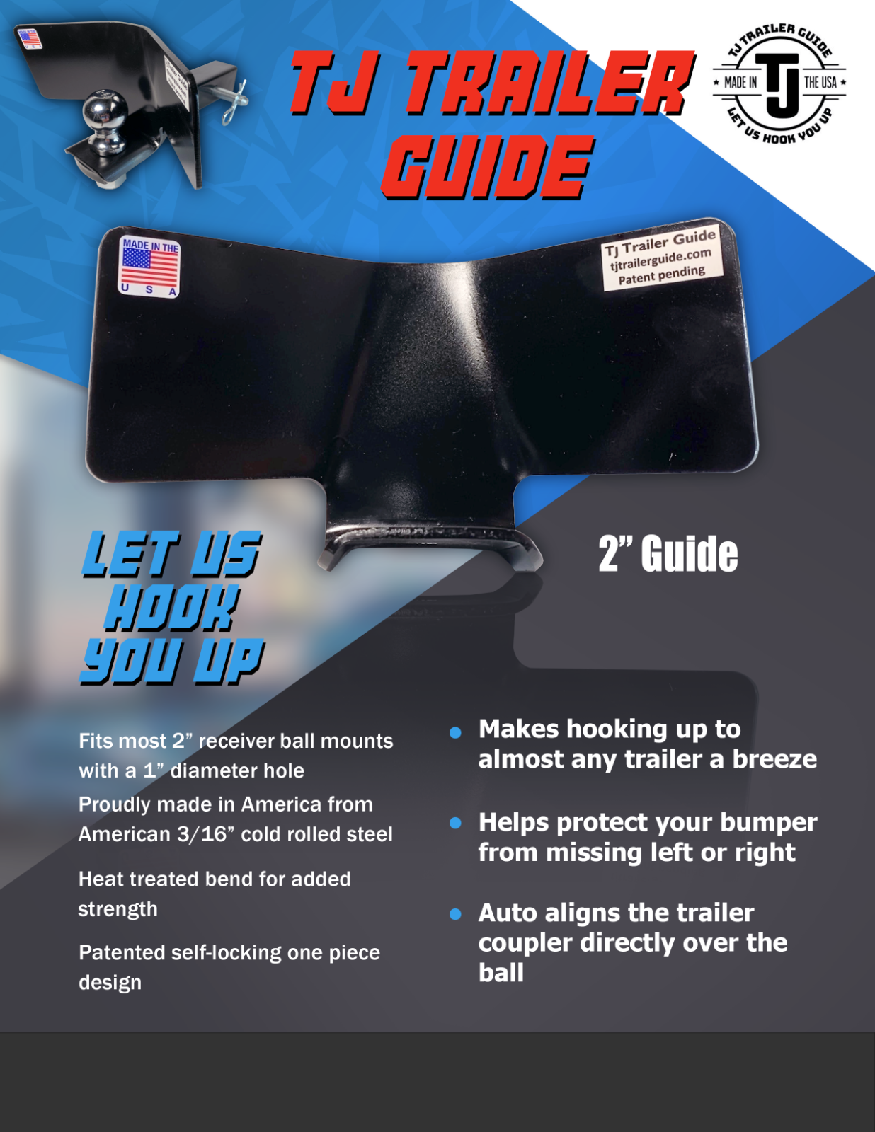 Trailer guide, 2" receiver hitch guide, trailer assist, easy trailer